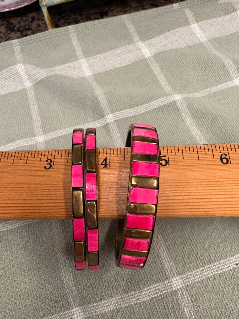 Bronze-Tone Stackable Bracelets with Pink Accents - Picture 8 of 10